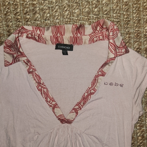 Bebe White and Pink Ruffled Fitted T-Shirt - Picture 3 of 4